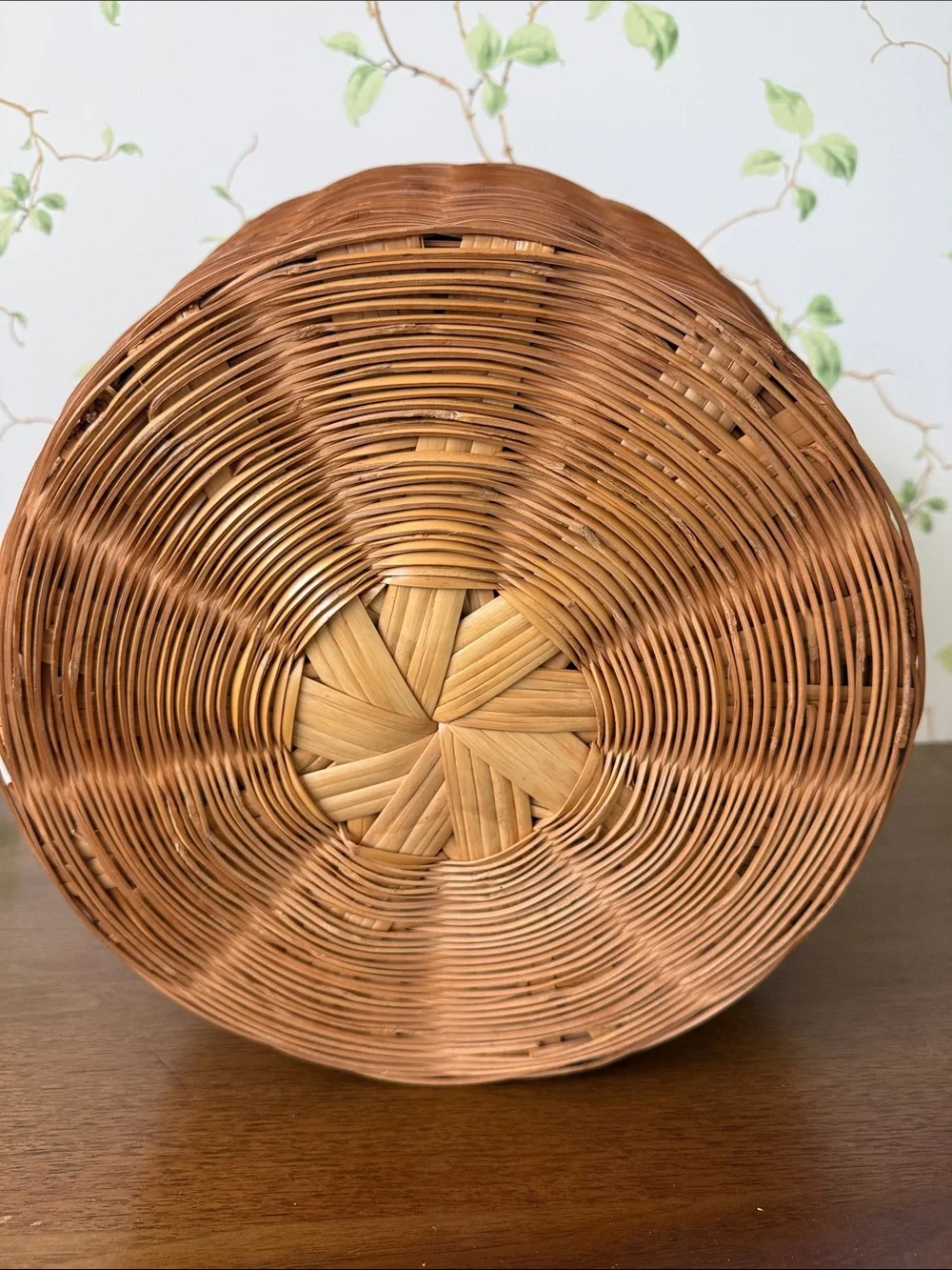 Vintage Hand-Woven Wicker Basket Lid and Sturdy Handle